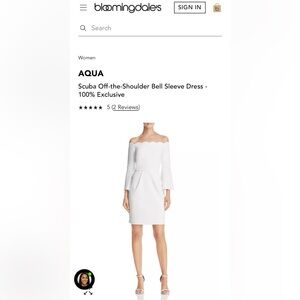 Bloomingdale’s White Scuba Off-the-Shoulder Bell Sleeve Dress